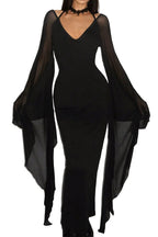 Sheer Drape Sleeve Maxi Dress