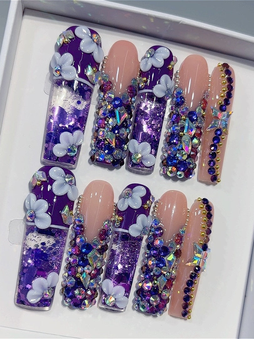 Hollow Out Hand Drawn Flower Press On Nails