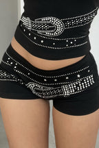 Rhinestone Low-Rise Hot Pants