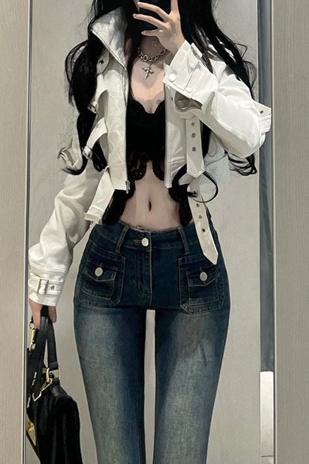 Cyber Punk Cropped Leather Moto Coat Main image