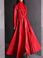 Skirted Maxi Length Leather Long Coat