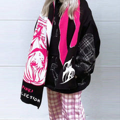 Dark Anime Stripe Reversible Jacquard Knit Warm Scarf