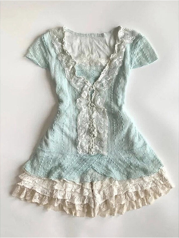 Sweet Y2K Vintage Slim Lace T-shirt