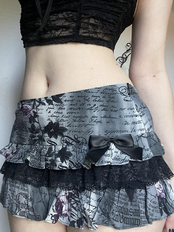 Dark Gothic Lace Bow Low-Rise Mini Skirt Main image