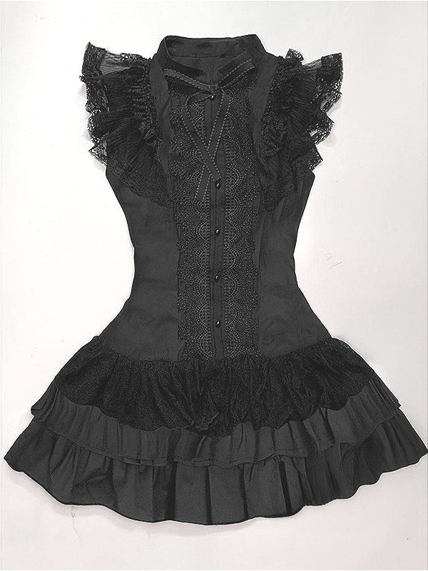 Dark Gothic Lace Patchwork Sleeveless Mini Dress Main image