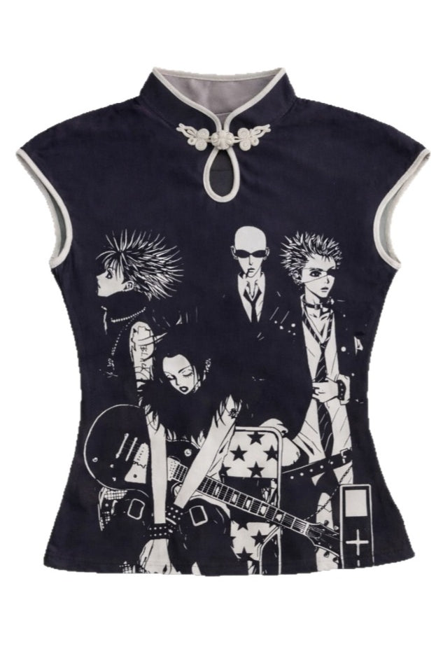 Graphic Mandarin Collar Cropped T-Shirt Secondary image