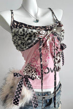 Furry Leopard Lace Patchwork Cami