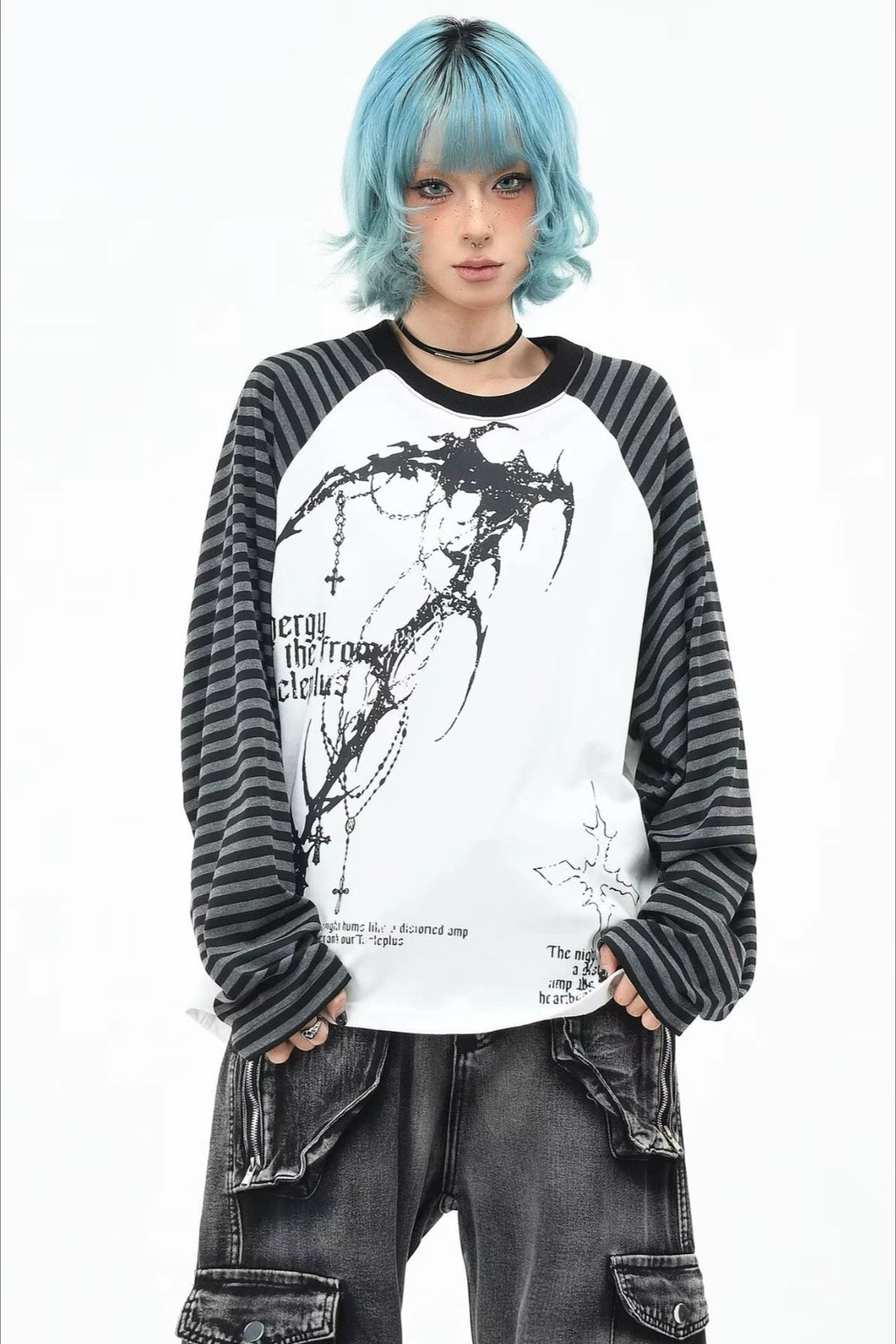 Graphic Striped Sleeve Long Sleeve Top