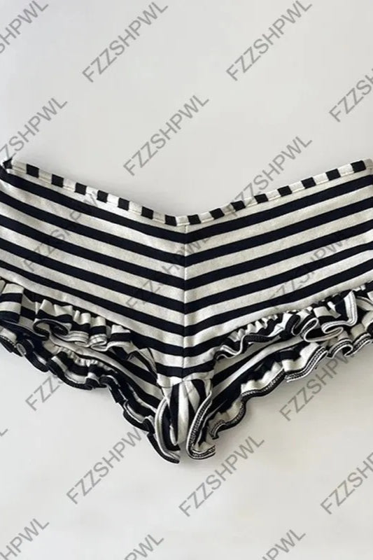 Striped Lace Trim Hot Pants