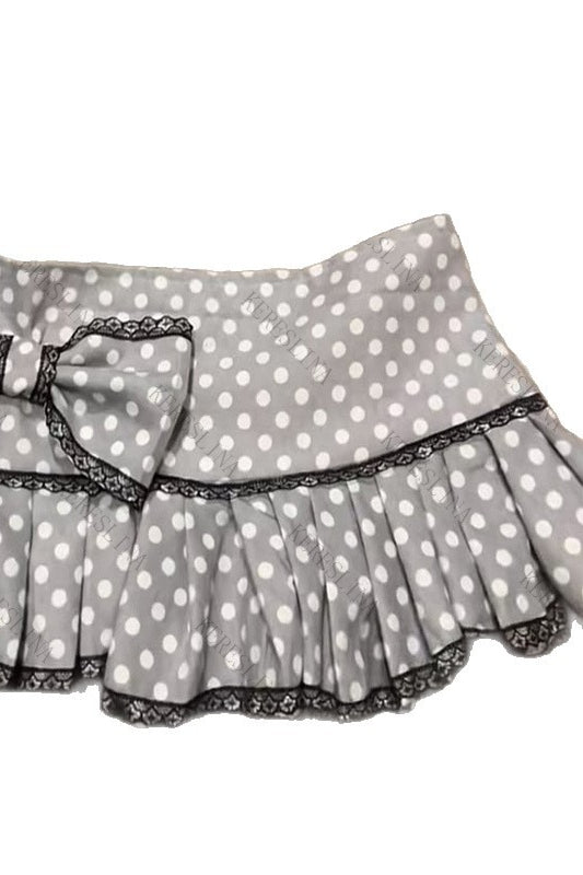 Polka Dot Lace Ruffle Pleated Mini Skirt
