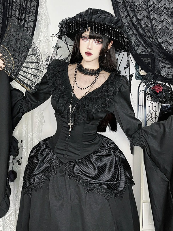 Gothic Dark Lace Patchwork Blouse