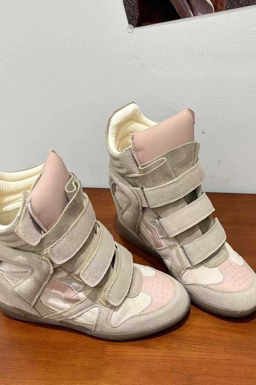 Color-Block Velcro Wedge High-Top Sneakers