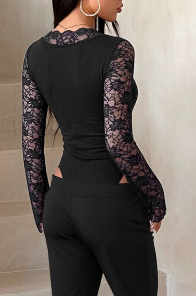Scalloped Lace Button Bodysuit Cardigans