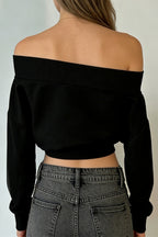 Foldover Off Shoulder Loose Crop Tops