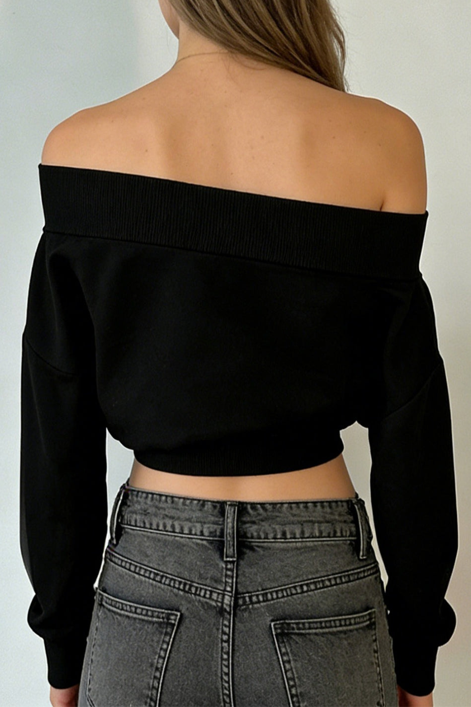 Foldover Off Shoulder Loose Crop Tops