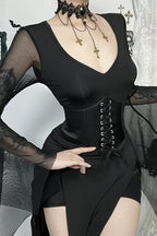 Black Gothic Mesh Sleeve Corset Maxi Dress