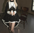 Lace Party Gothic Black Midi Dress