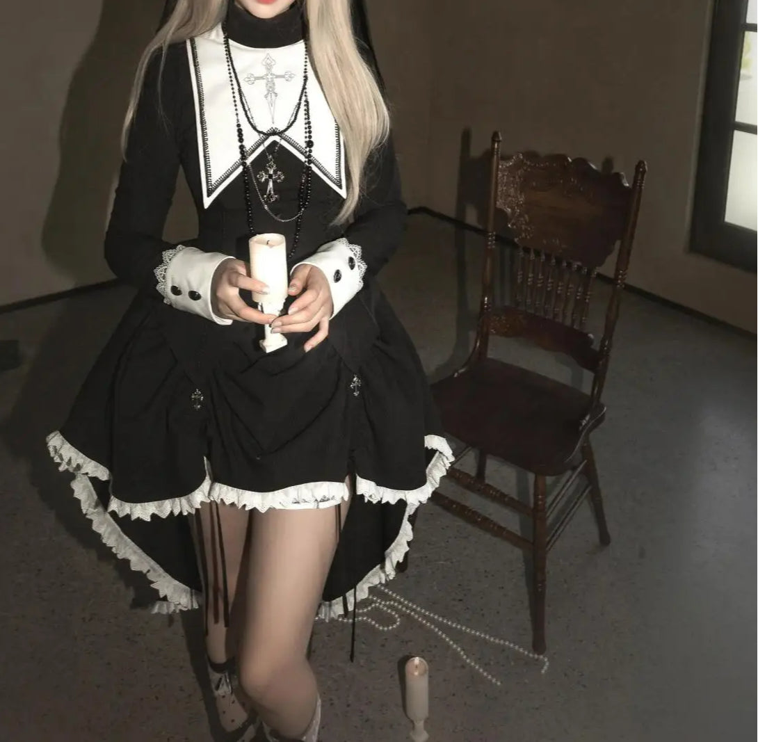 Lace Party Gothic Black Midi Dress