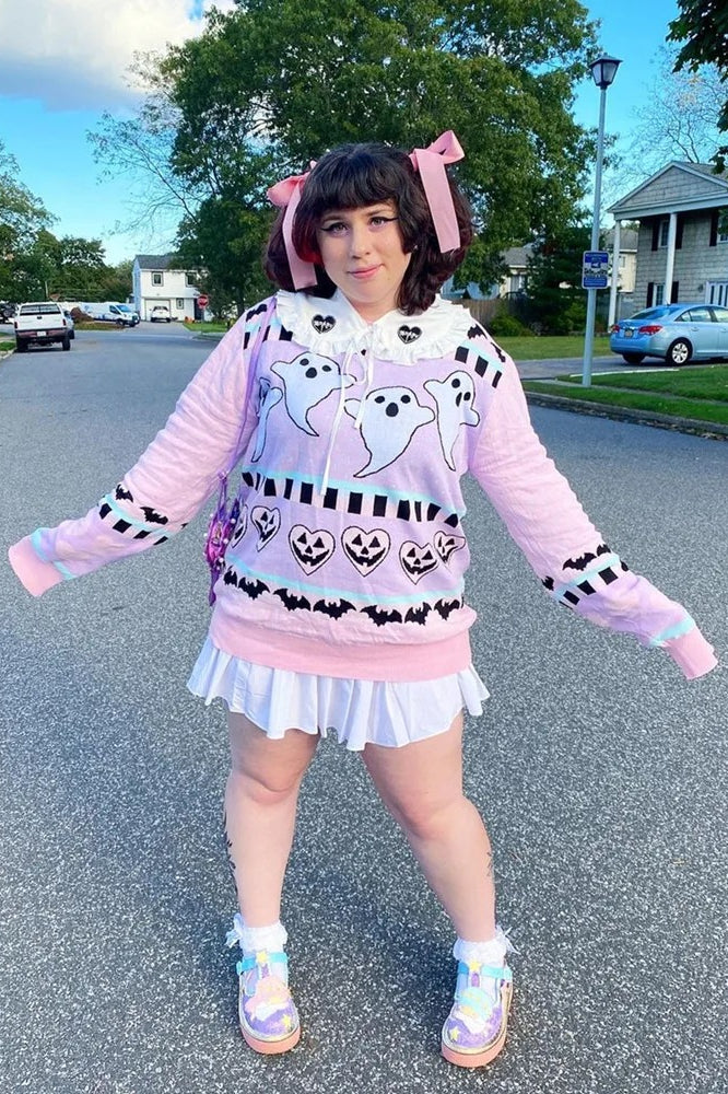 Yangelo Pink Kawaii Gothic Ghost Bat Grunge Knit Sweater Secondary image