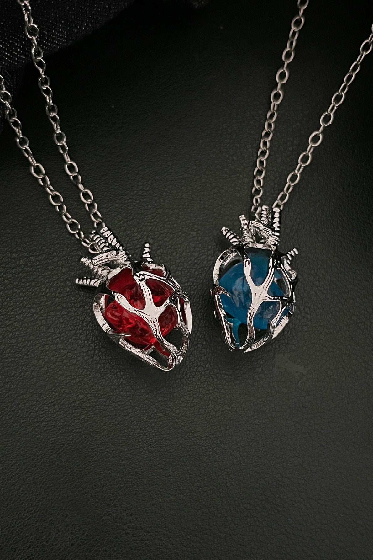 Gothic Hollow Heart Glass Pendant Necklace