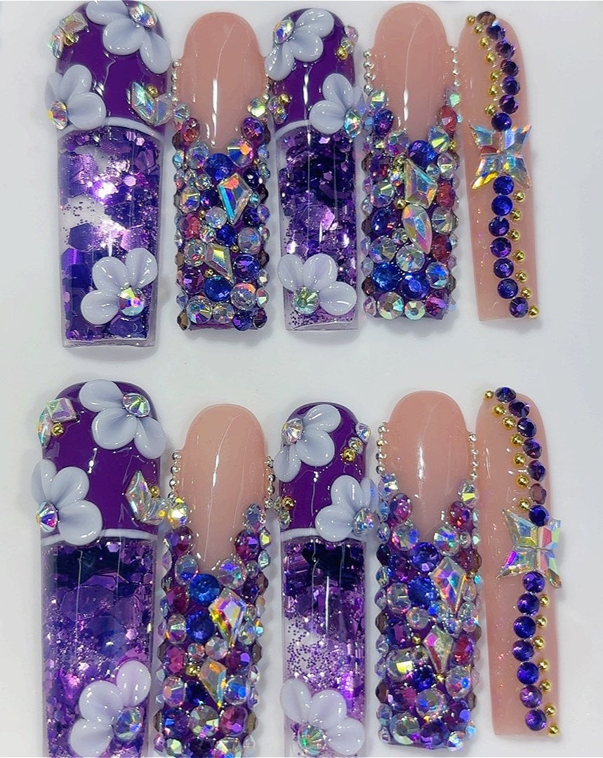 Hollow Out Hand Drawn Flower Press On Nails