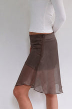 Sheer Overlay Asymmetric Midi Skirts
