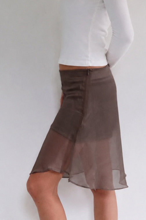Sheer Overlay Asymmetric Midi Skirts