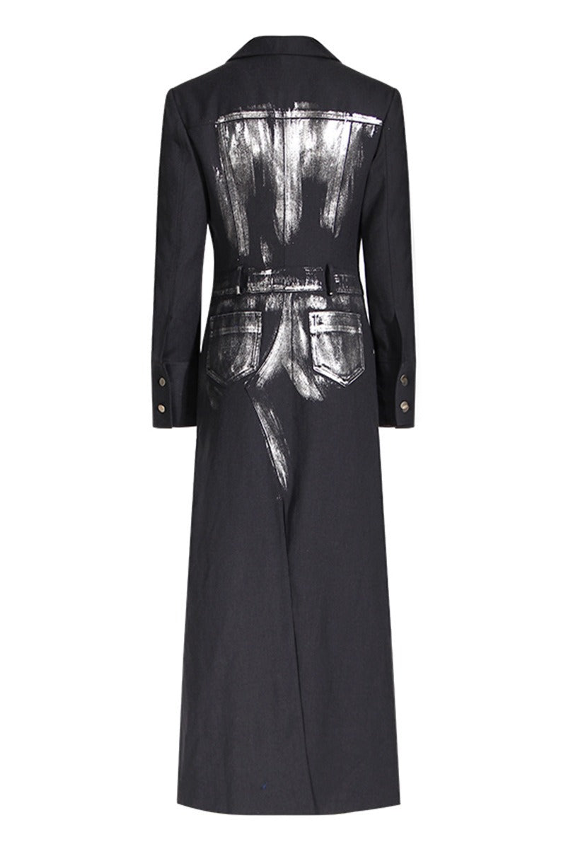 Hand-painted Silver Metal Brush Trench Coat