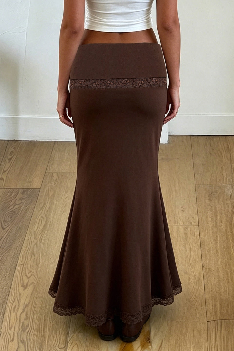 Lace Trim Flared Maxi Skirts