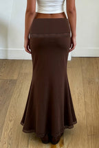 Lace Trim Flared Maxi Skirts