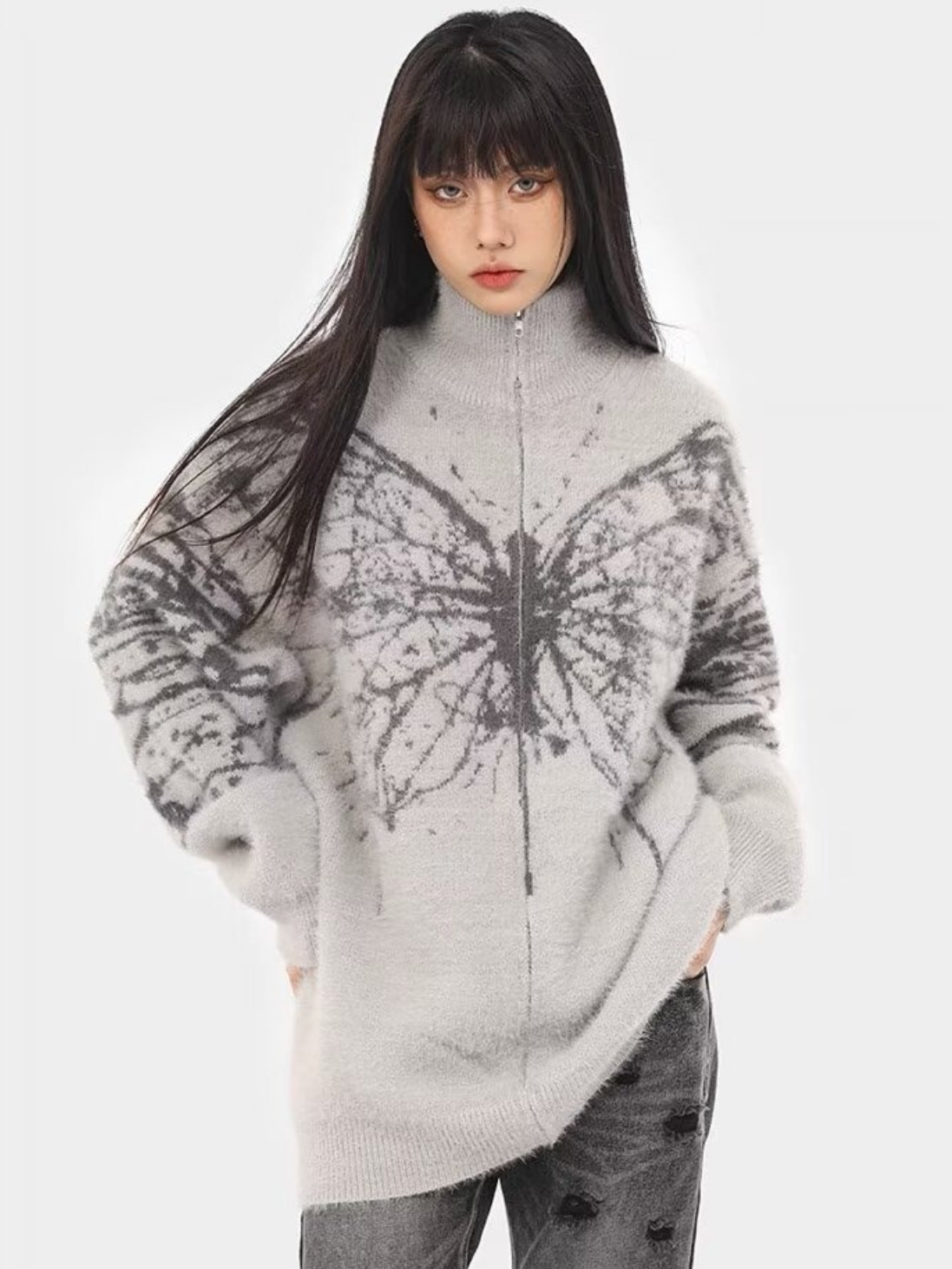 Butterfly Jacquard Turtleneck Warm Cashmere Cardigan Sweater Secondary image