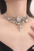 Streetwear Clock Beaded Cross Necklace