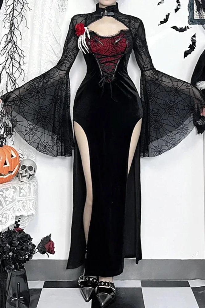 Gothic Dark Halloween Spiderweb Bandage Corset Maxi Dress Main image