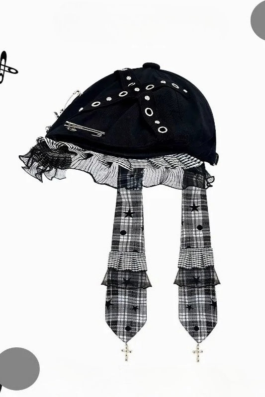Punk Spice Y2K Lace Long Streamer Beret Hat Secondary image