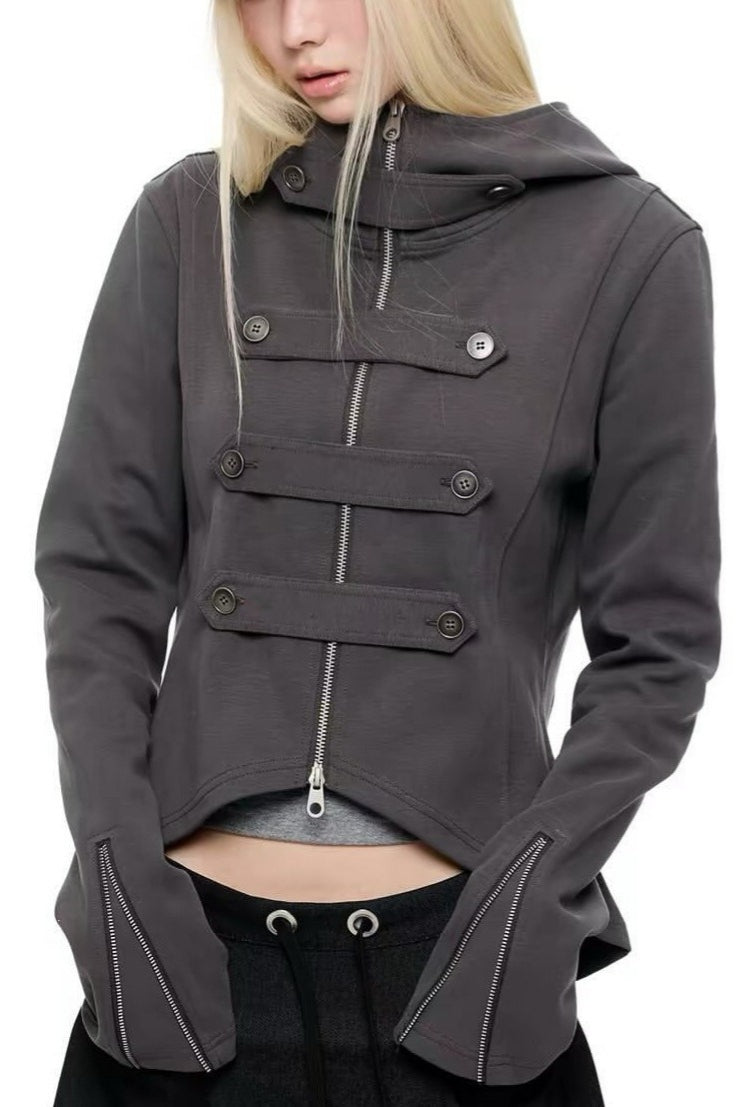 Cape Collar Cropped Zip Jackets
