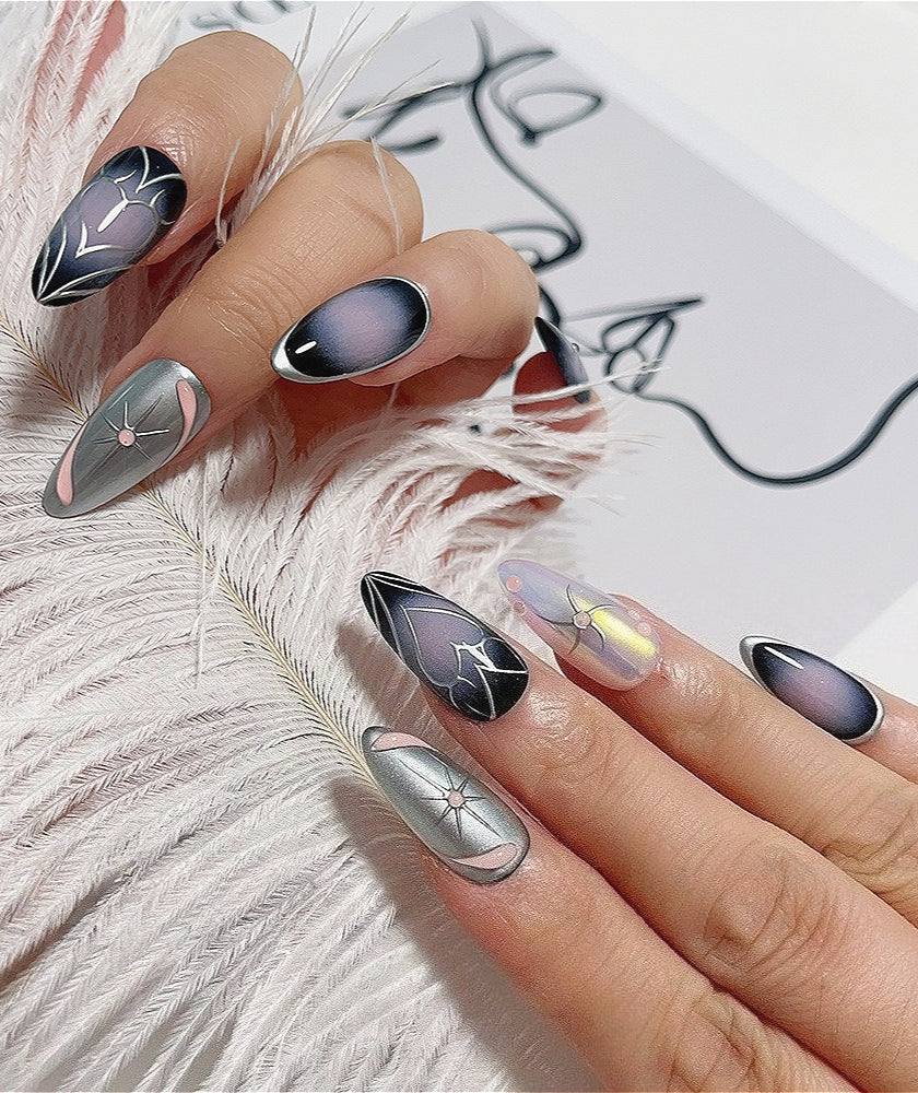 Y2K Holographic Punk Almond Press On Nails