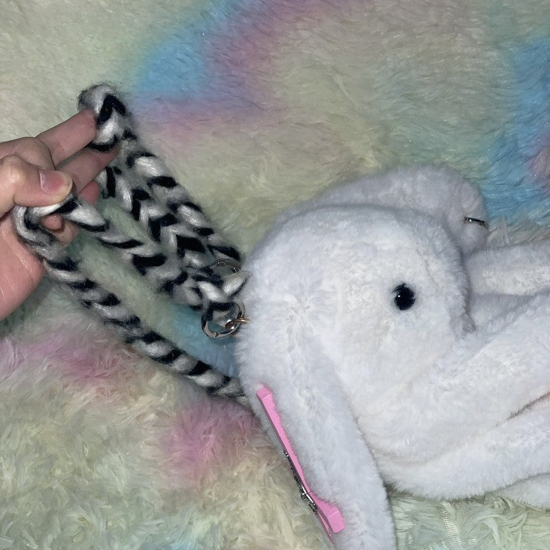 Harajuku Gothic Chain Soft Plush Y2K Punk Bunny Backpack Crossbody Shoulder Bag Halloween