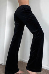 Star Studded Ribbed Trim Drawstring Velvet Pants