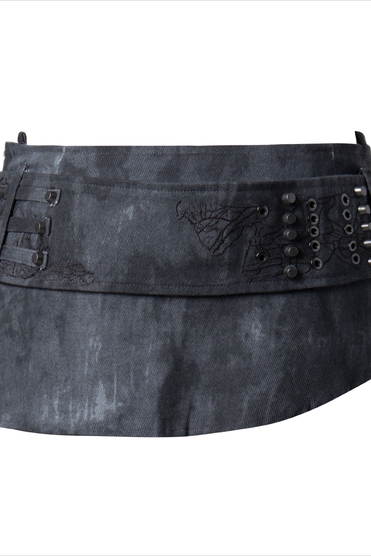 Washed Denim Studded Pleated Skort