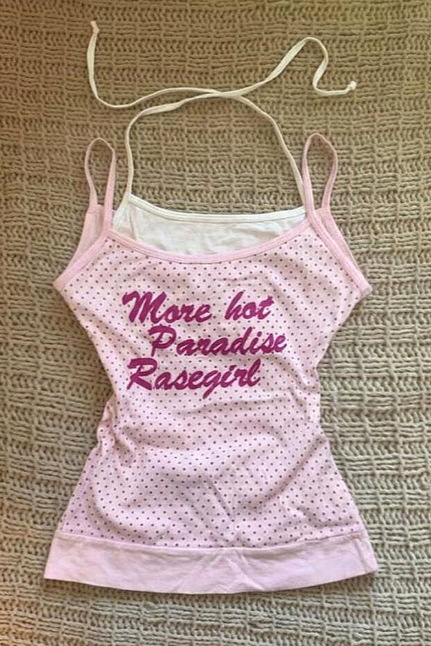 Vintage Pink Polka Dot Letter Print Cami