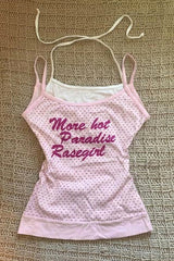 Vintage Pink Polka Dot Letter Print Cami