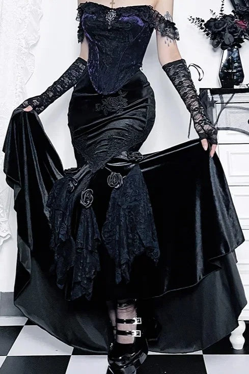 Steampunk Velvet Fishtail Grunge Long Skirt Main image