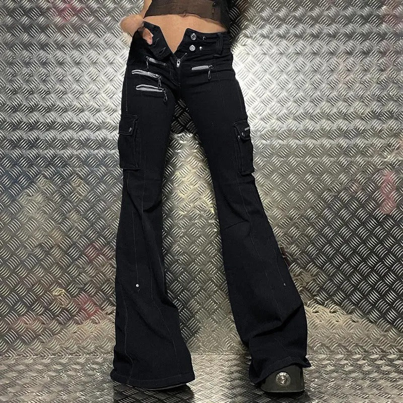 Utility Zipper Black Pants
