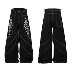Badass Totem Wing Embroidered Baggy Denim Pants