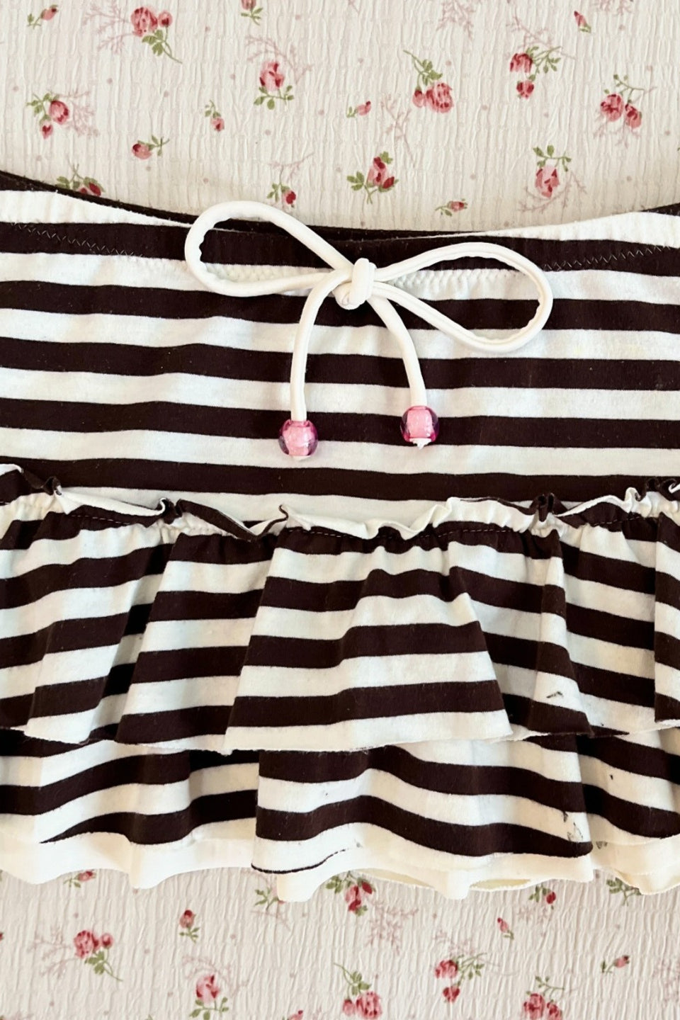 Striped Ruffle Drawstring Mini Skirt
