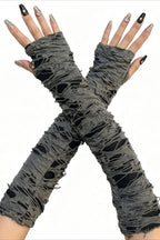 Layered Torn Texture Fingerless Gloves