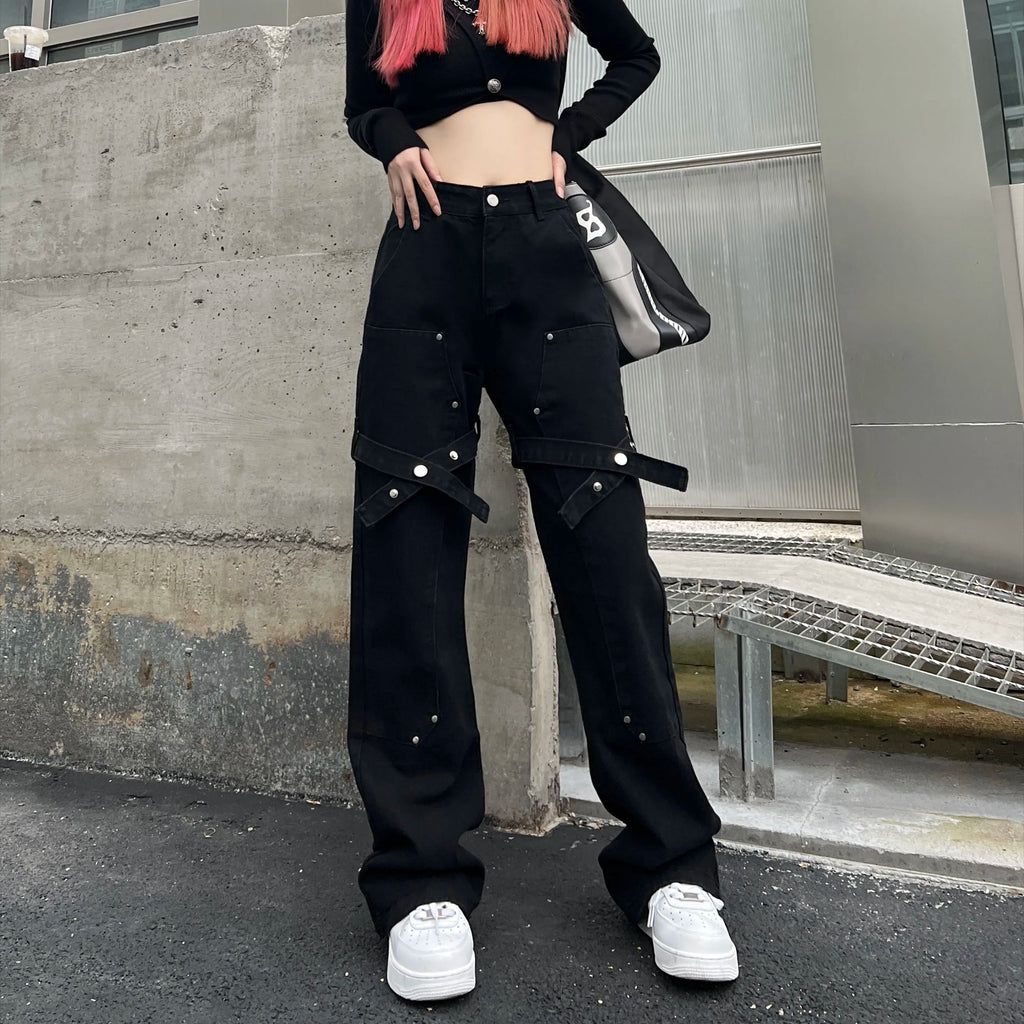 Black Utility Belt Cargo Pants