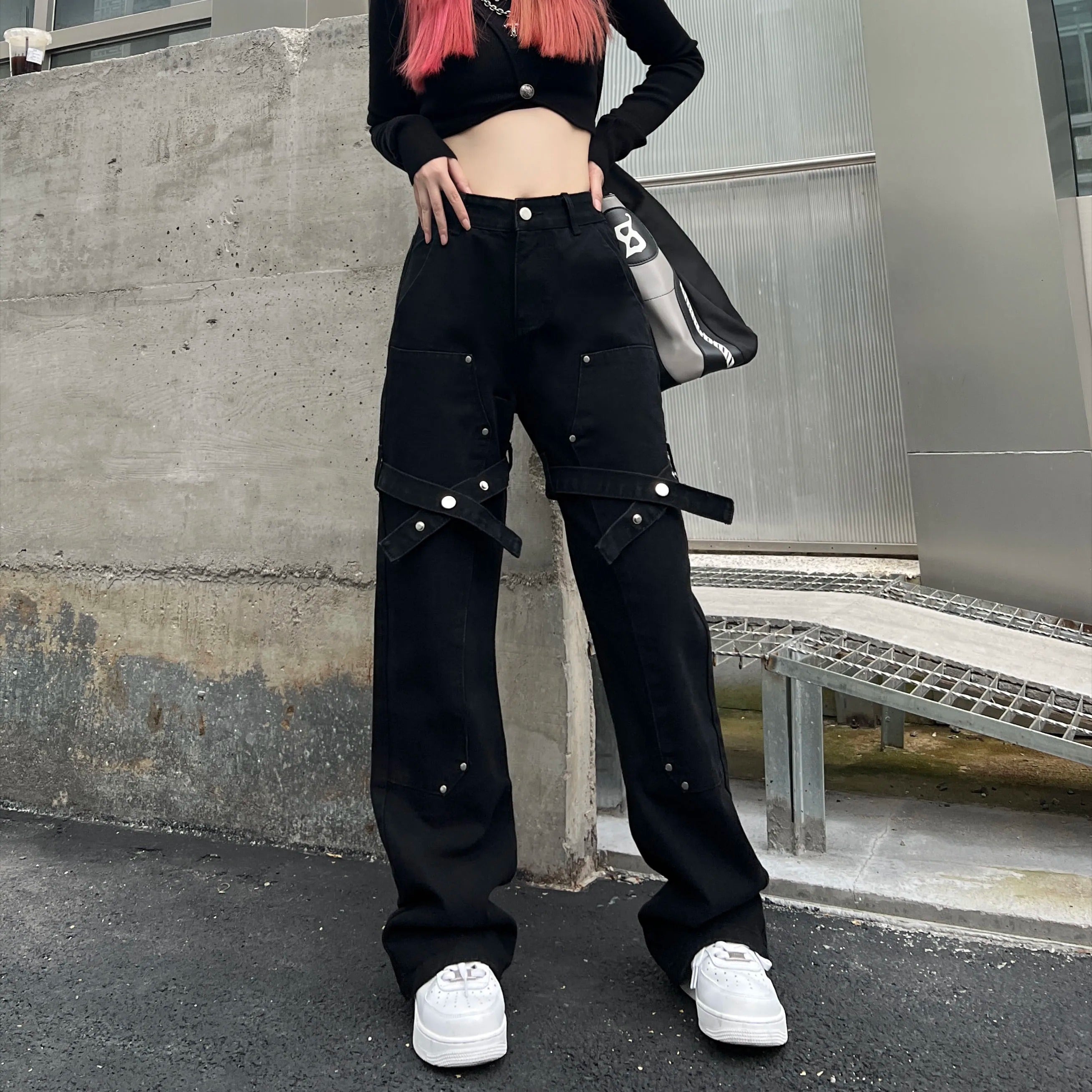 Black Utility Belt Cargo Pants