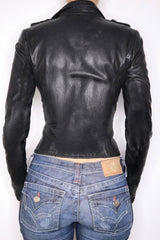 Edgy Stand Collar Zip Waist-fit Leather Jacket