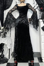 2000s Vintage Gothic Chain Lace Splicing Maxi Dress